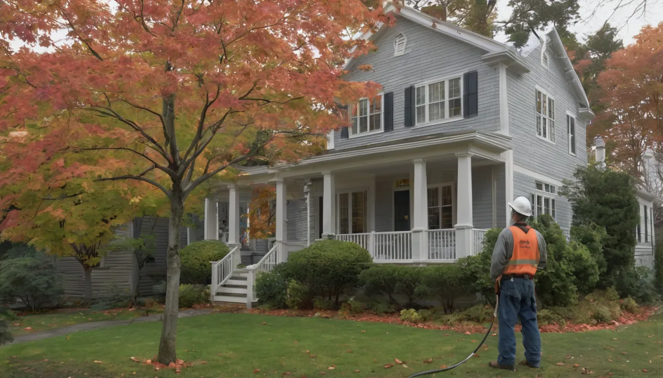 A large tree near a house in Newton being checked by a local tree provider